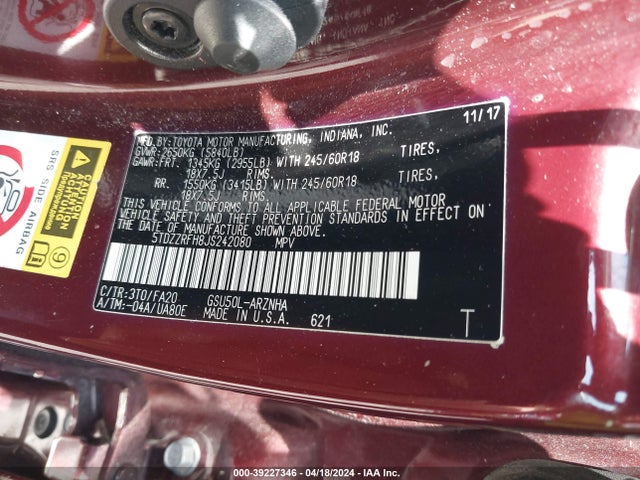 Toyota Highlander Le Plus 2018 5TDZZRFH8JS242080 Image 9