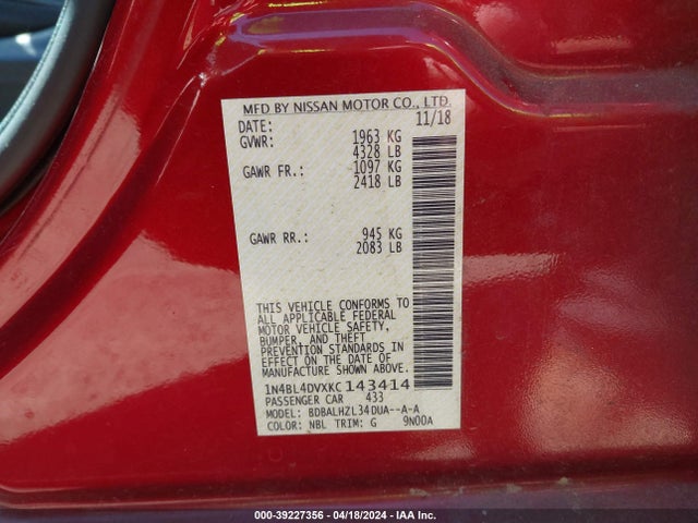 Nissan Altima 2.5 Sv 2019 1N4BL4DVXKC143414 Image 9