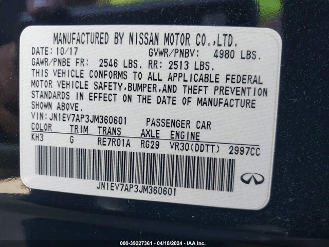 JN1EV7AP3JM360601 Infiniti Q50 3.0t Luxe