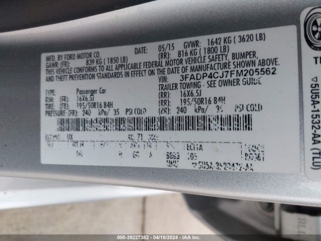 3FADP4CJ7FM205562 Ford Fiesta Titanium
