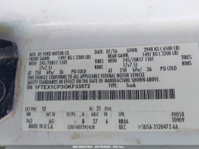 1FTEX1CP3GKF33572 Ford F-150 Xl