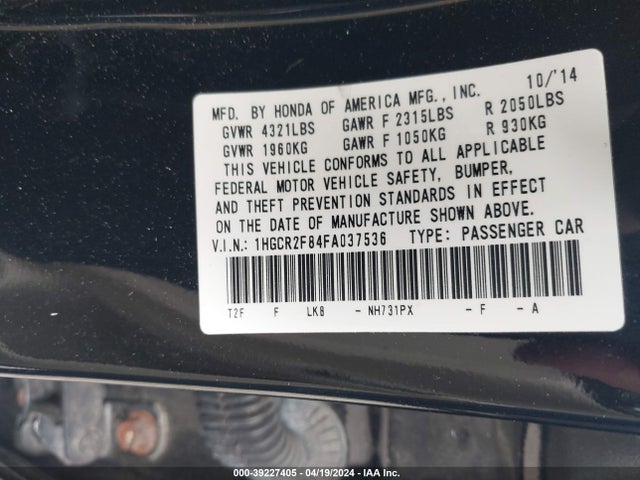 Honda Accord Ex-l 2015 1HGCR2F84FA037536 Image 9