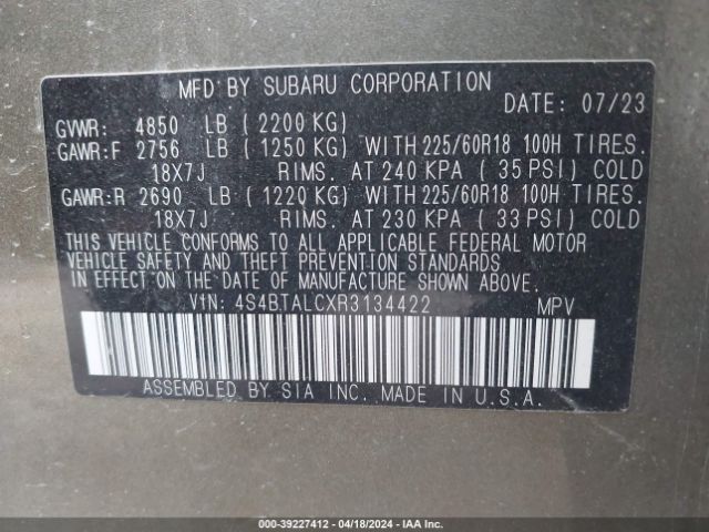 4S4BTALCXR3134422 Subaru Outback Onyx Edition