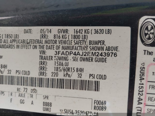 Ford FIESTA S 2014 3FADP4AJ2EM243976 Image 9