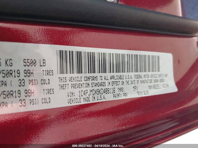 Jeep Cherokee High Altitude 4x4 2019 1C4PJMDX9KD489116 Image 9