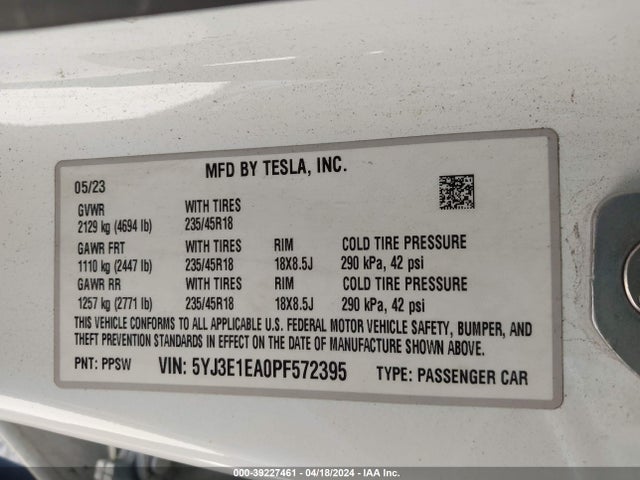 Tesla Model 3 Rear-wheel Drive 2023 5YJ3E1EA0PF572395 Image 9