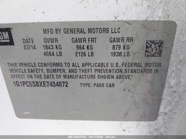 Chevrolet Cruze 1lt Auto 2014 1G1PC5SBXE7434872 Image 9
