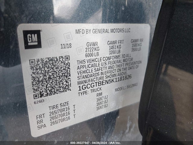 Chevrolet Colorado Wt 2019 1GCGTBEN5K1181826 Image 9