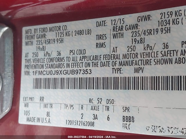 Ford Escape Titanium 2016 1FMCU0J9XGUB97353 Image 9