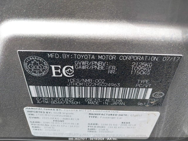 Продажа на аукционе авто 2017 Lexus Is 300, vin: JTHCM1D22H5024963, номер лота: 39227611