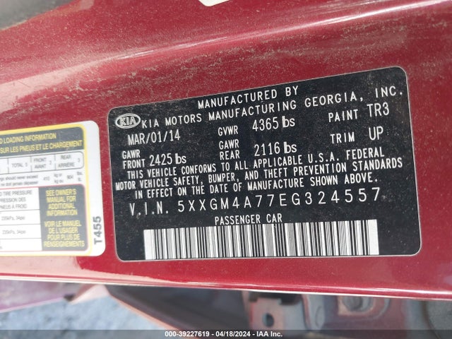 KIA Optima Lx 2014 5XXGM4A77EG324557 Image 9