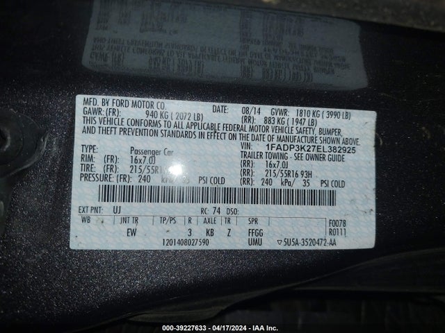 Ford FOCUS SE 2014 1FADP3K27EL382925 Image 9