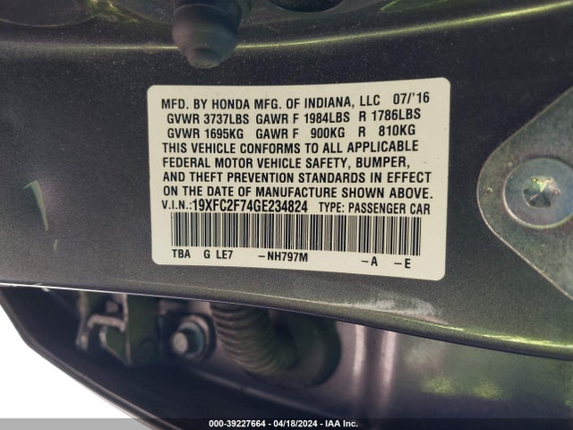 Honda CIVIC EX 2016 19XFC2F74GE234824 Image 9