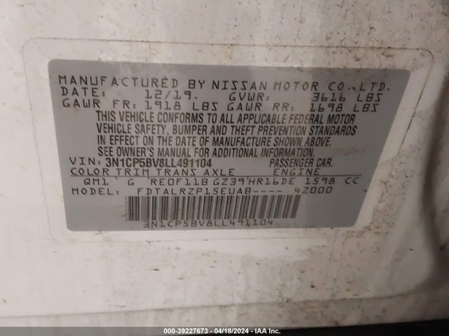 Nissan Kicks S Xtronic Cvt 2020 3N1CP5BV8LL491104 Image 9