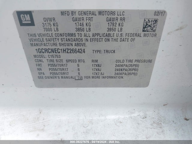 Chevrolet Silverado 1500 Wt 2017 1GCRCNEC1HZ266424 Image 9
