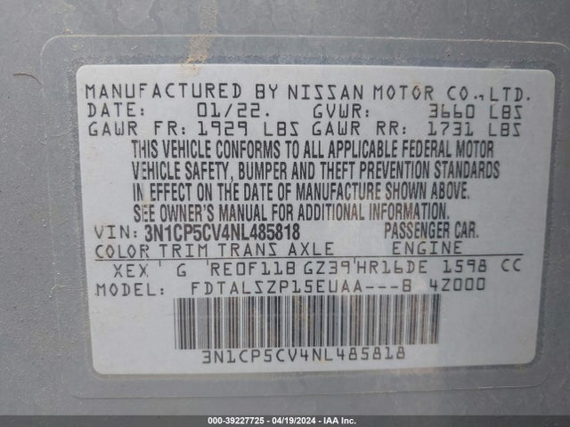 Nissan Kicks Sv Xtronic Cvt 2022 3N1CP5CV4NL485818 Image 9
