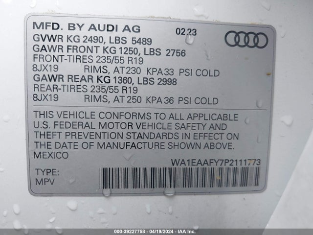 WA1EAAFY7P2111773 Audi Q5 Premium Plus 45 Tfsi S Line Quattro