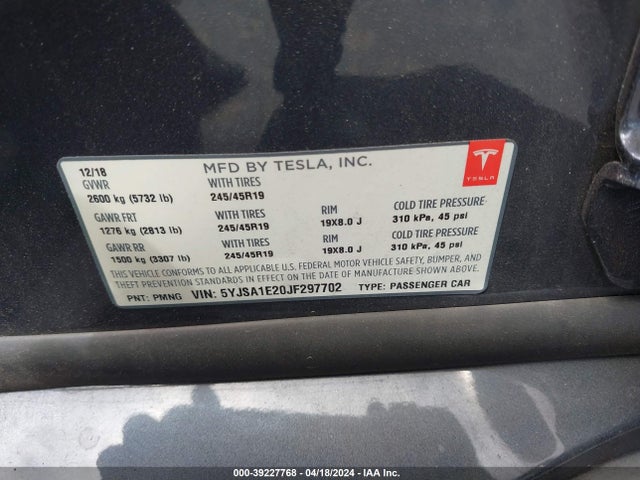 Tesla Model S 100d/75d/p100d 2018 5YJSA1E20JF297702 Image 9