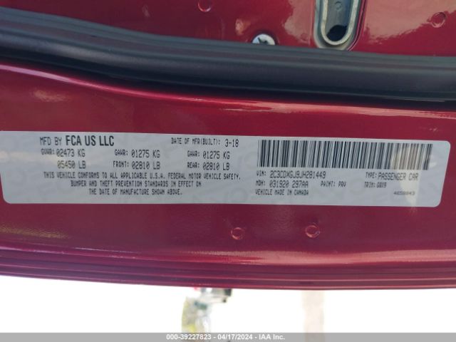 2C3CDXGJ9JH281449 Dodge Charger R/t Scat Pack Rwd