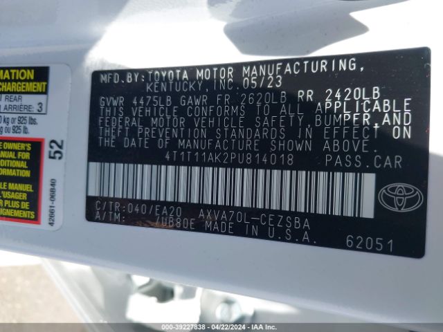 4T1T11AK2PU814018 Toyota Camry Se Nightshade Edition