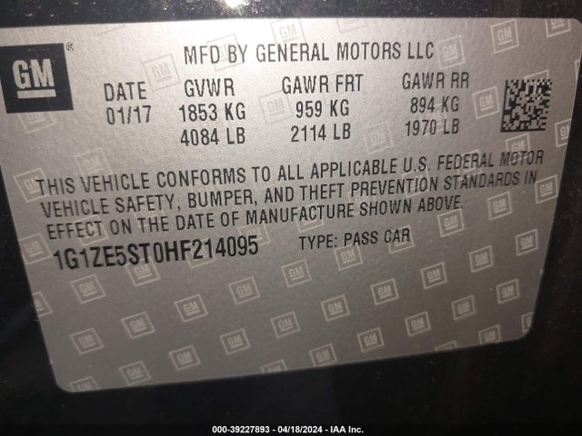 Chevrolet MALIBU 1LT 2017 1G1ZE5ST0HF214095 Image 9
