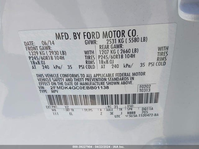 Ford EDGE SE 2014 2FMDK4GC0EBB01138 Image 9