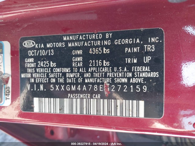 KIA Optima Lx 2014 5XXGM4A78EG272159 Image 9