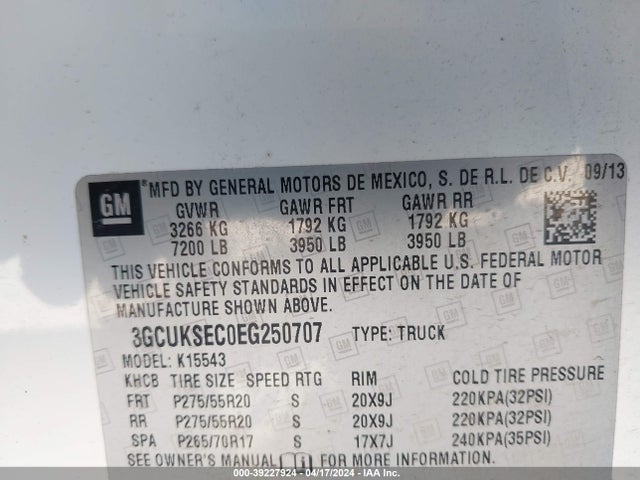 Chevrolet Silverado 1500 2lz 2014 3GCUKSEC0EG250707 Image 9