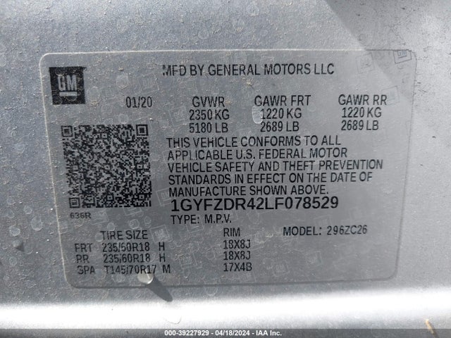 1GYFZDR42LF078529 Cadillac Xt4 Awd Premium Luxury