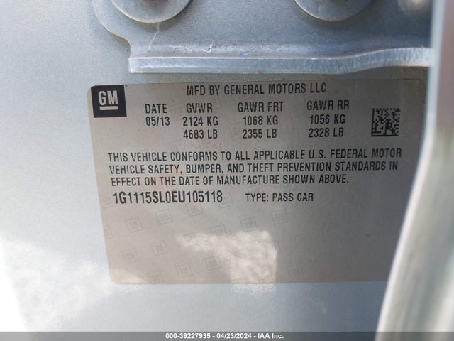 Chevrolet IMPALA 1LT 2014 1G1115SL0EU105118 Image 9
