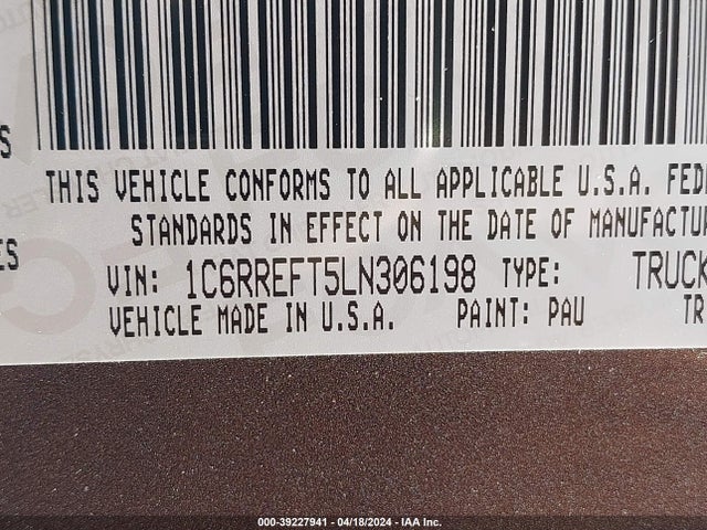 1C6RREFT5LN306198 RAM 1500 Lone Star  4x2 5'7 Box