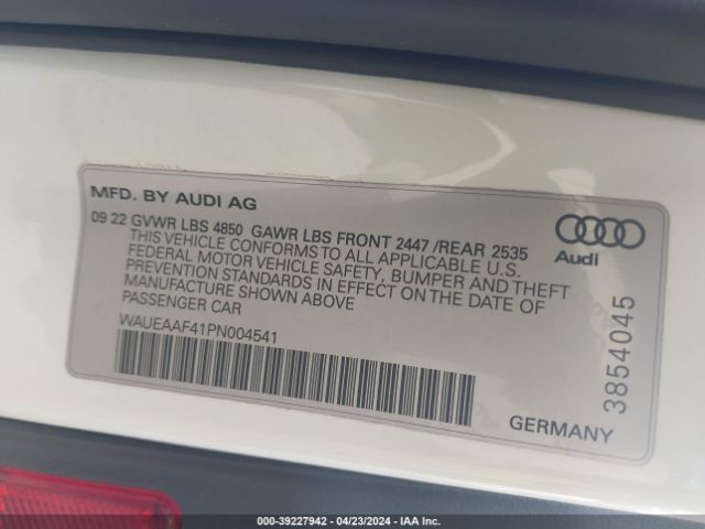 WAUEAAF41PN004541 Audi A4 Premium Plus 45 Tfsi S Line Quattro S Tronic
