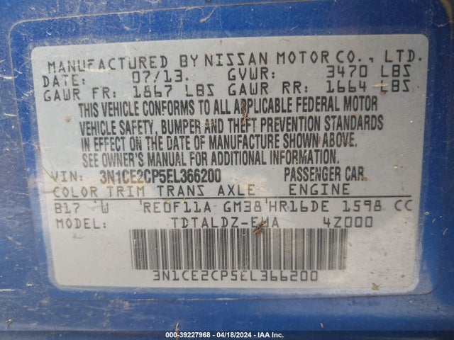Nissan Versa Note Sv 2014 3N1CE2CP5EL366200 Image 9