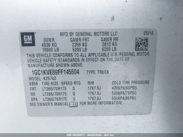 Chevrolet Silverado 2500hd Lt 2015 1GC1KVE89FF145604 Image 9