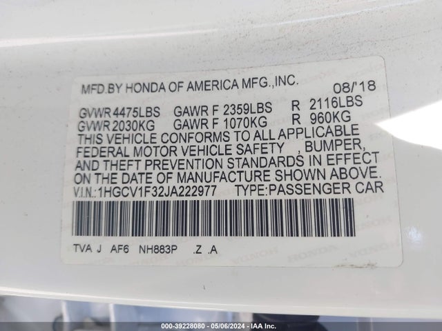 Honda Accord Sport 2018 1HGCV1F32JA222977 Image 9