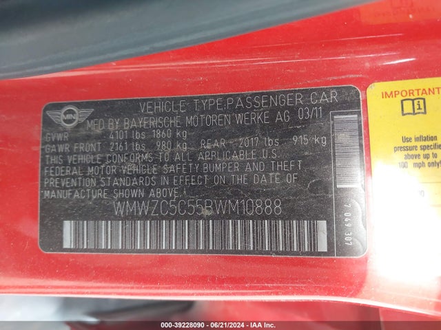 2011 MINI COOPER S COUNTRYMAN WMWZC5C55BWM10888 Photo 8