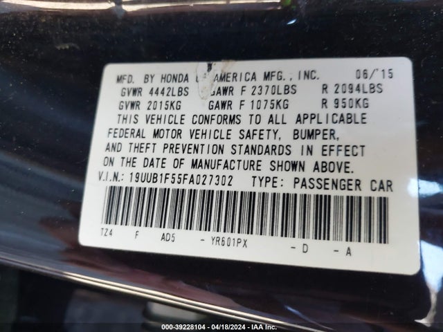 19UUB1F55FA027302 Acura TLX TECH