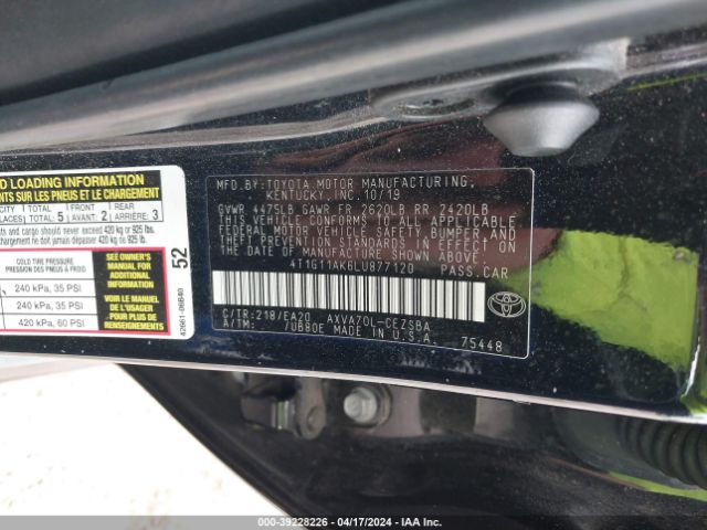 4T1G11AK6LU877120 Toyota CAMRY SE