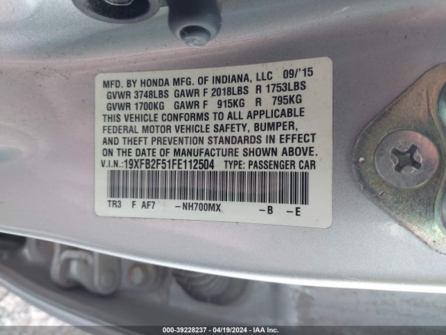 Honda Civic Lx 2015 19XFB2F51FE112504 Image 9