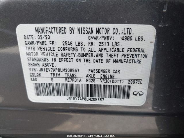 JN1EV7AP8LM208557 Infiniti Q50 LUXE