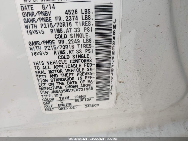 Nissan Rogue Select S 2014 JN8AS5MV7EW721989 Image 9