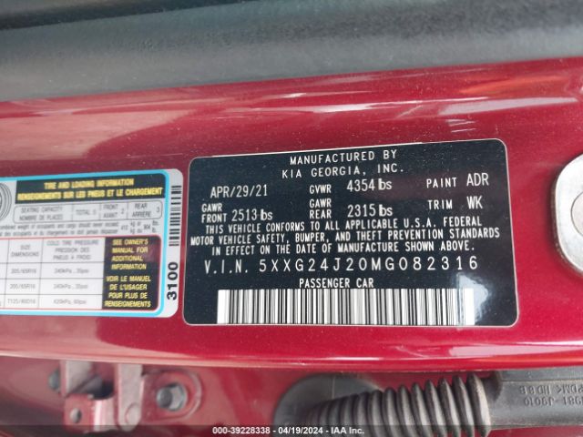 5XXG24J20MG082316 KIA K5 LX