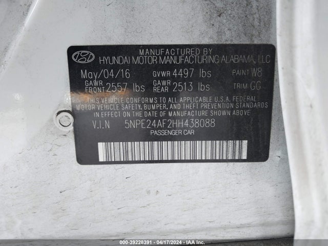 Hyundai SONATA SE 2017 5NPE24AF2HH438088 Image 9