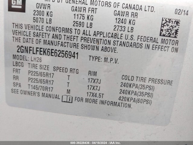 Chevrolet EQUINOX 1LT 2014 2GNFLFEK6E6256941 Image 9