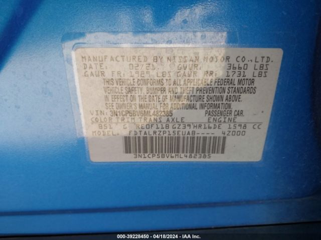 3N1CP5BV6ML482385 Nissan Kicks S Xtronic Cvt