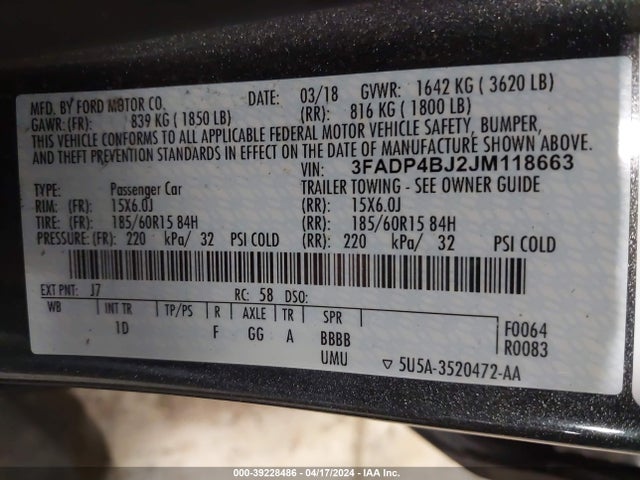 Ford FIESTA SE 2018 3FADP4BJ2JM118663 Image 9