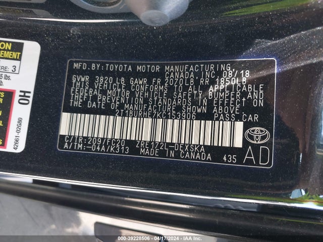 Toyota COROLLA SE 2019 2T1BURHE7KC153906 Image 9