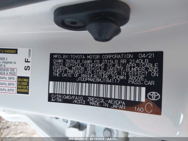 Toyota COROLLA L 2021 JTDDPMAE8MJ184117 Image 9