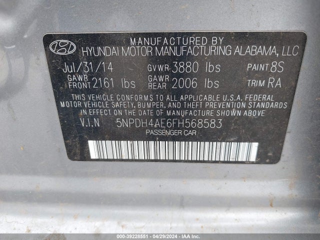 Hyundai ELANTRA SE 2015 5NPDH4AE6FH568583 Image 9