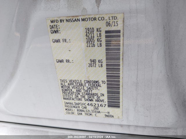 Nissan Altima 2.5 Sv 2015 1N4AL3AP1FC462167 Image 9